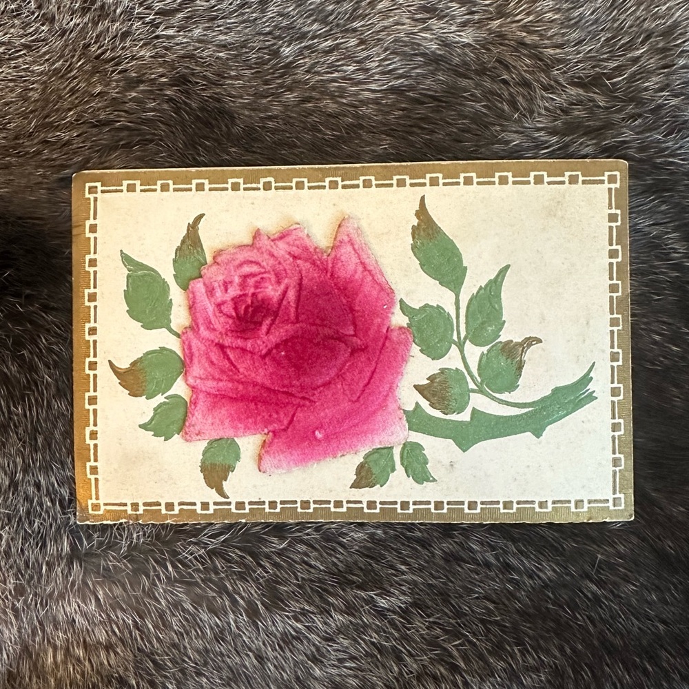 ANTIQUE VALENTINE’S POSTCARD W| PINK ROSE